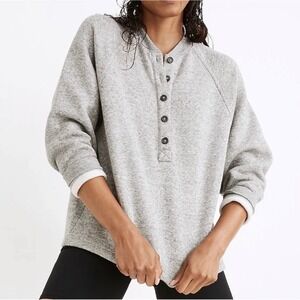 Madewell MWL Gray Henley Sweatshirt Womens Medium Heathered Fleece Button Front